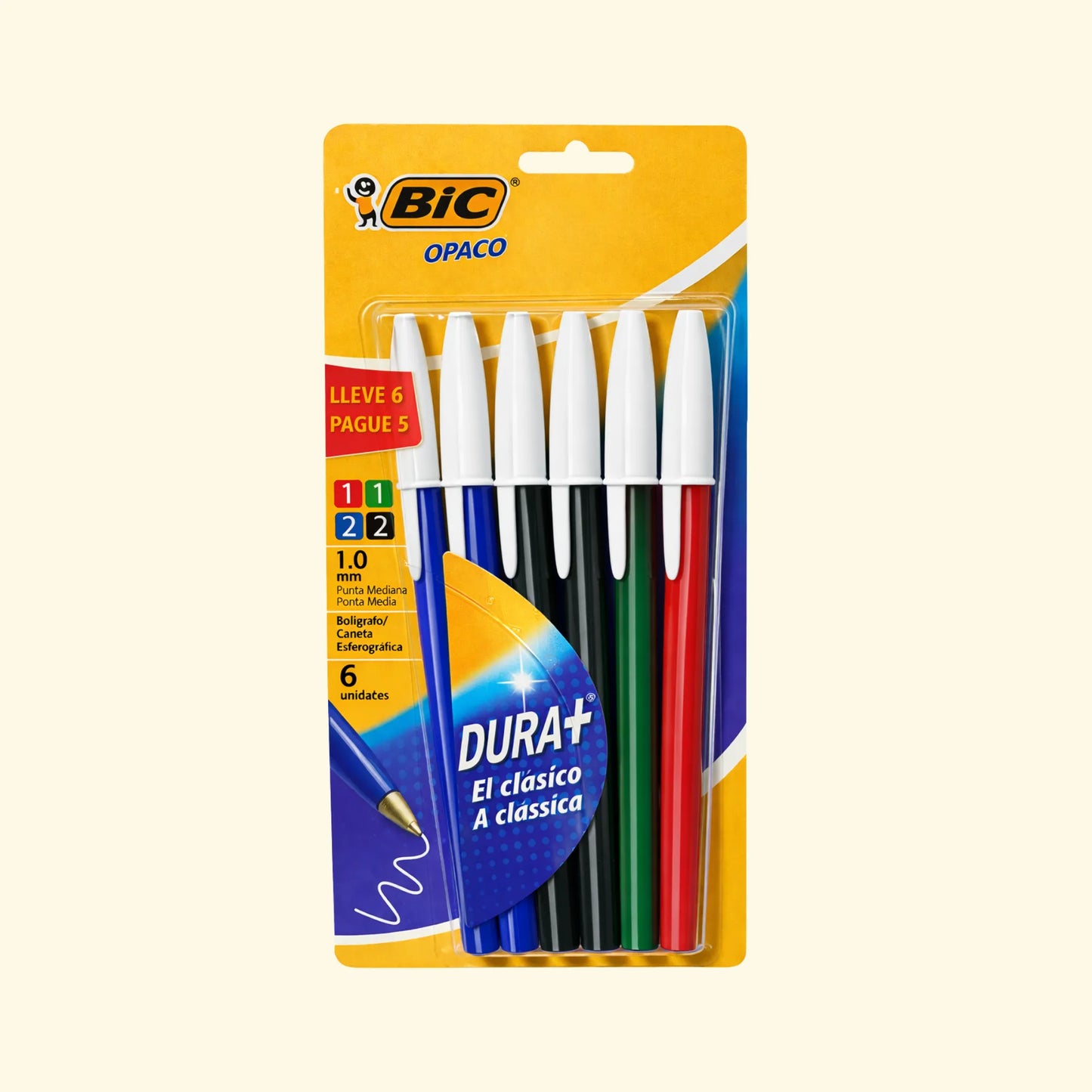 Bolígrafos BIC Opaco DURA+ x6