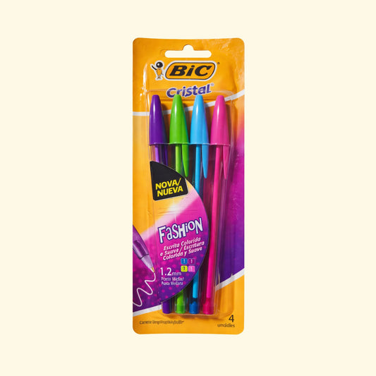 Bolígrafos BIC Cristal Fashion x4 – Punta 1.2 mm – Colores surtidos