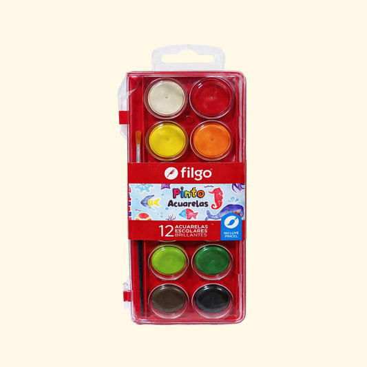 Acuarelas Filgo Pinto x12 con pincel – Estuche plástico